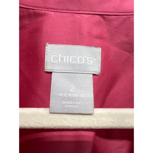 Chicos Popover Blouse Size 12 V Neck Ruffle Sleeve Pink Feminine Career Business - Picture 4 of 8